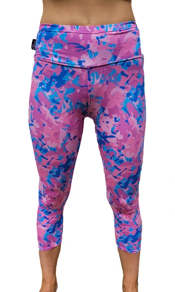 Dámské 3/4 legíny - modro růžový maskáč