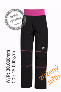 EXTRA úzké softshellové kalhoty černo-růžové 30.000mm, 15.000g/m